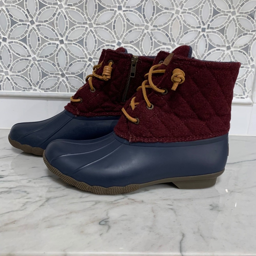 Sperry Women's Saltwater Duck Boots Quilted Wool‎ Burgundy Navy STS97568F Size 8 - Picture 3 of 12